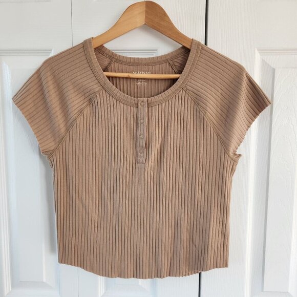 4/$25 American Eagle Tan Ribbed Crop Top - Picture 1 of 8